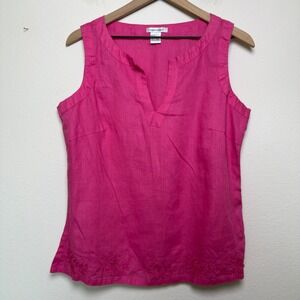 Richard Malcolm Women 100% Linen Top Hot Pink Embroidered Lagenlook Coastal